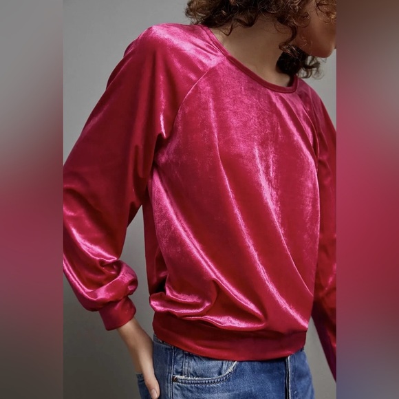 Anthropologie Maeve hot pink fuchsia velour velvet top Medium - Picture 3 of 10